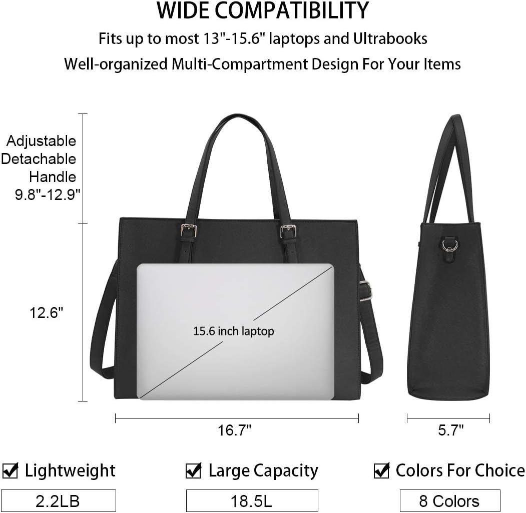 Laptop Bag for Women Waterproof Lightweight Leather 15.6 Inch Computer Tote Bag Business Office Briefcase Large Capacity Handbag Shoulder Bag Professional Office Work Bag Black: Electronics