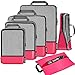 6 Set Compression Packing Cubes Travel Expandable Packing Organizers(Fuchsia)