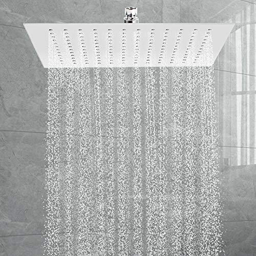PurrfectZone Rain Shower Head | Rainfall Shower Head â€“ 12 inch Luxury Design Made of 4 mm Solid 304 Stainless Steel with Elegant Column Shaped Nozzles in Chrome | Rain Shower | Waterfall Showerhead