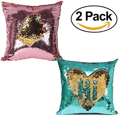 Ursulay Mermaid Pillow Cover,2 Packs Magic Reversible Sequin Pillow Cover Throw Cushion Case 16"X16"