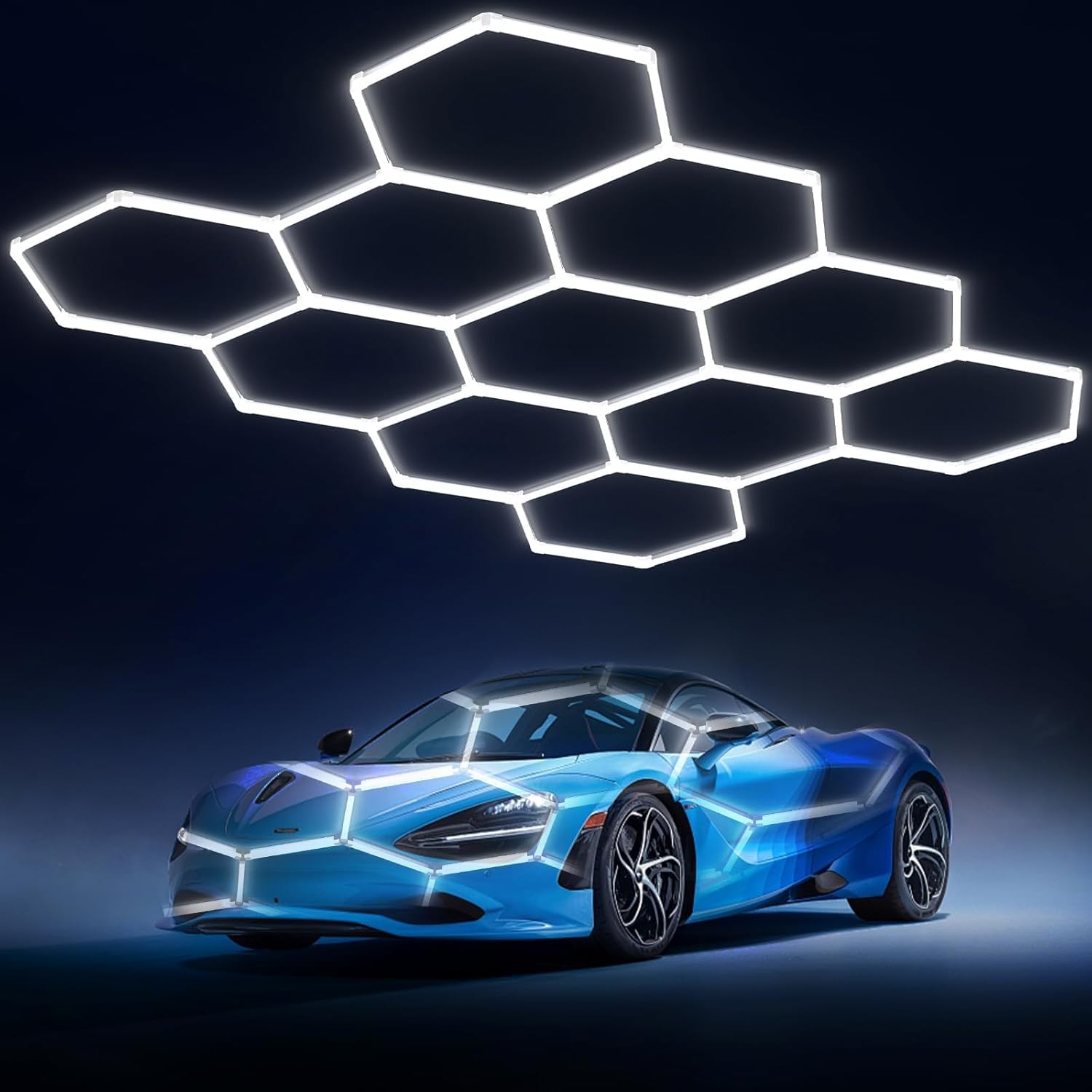 Photo 1 of Litezone Hexagon Garage Lights: 329W 47Pack 11 Grids Hexagon LED Lights - Easy Install 6500K Super Bright Honeycomb Lights Ceiling for Garage, Warehouse, Car Detailing Shop, Exhibition Hall, Gym