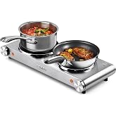CUSIMAX Electric Hot Plate, 1800W Double Burner, Cast Iron Countertop Stove | Hot Plates for Cooking, Portable Countertop Cooktop, Works with All Cookware, Stainless Steel, Easy Cleanup,Upgraded Version