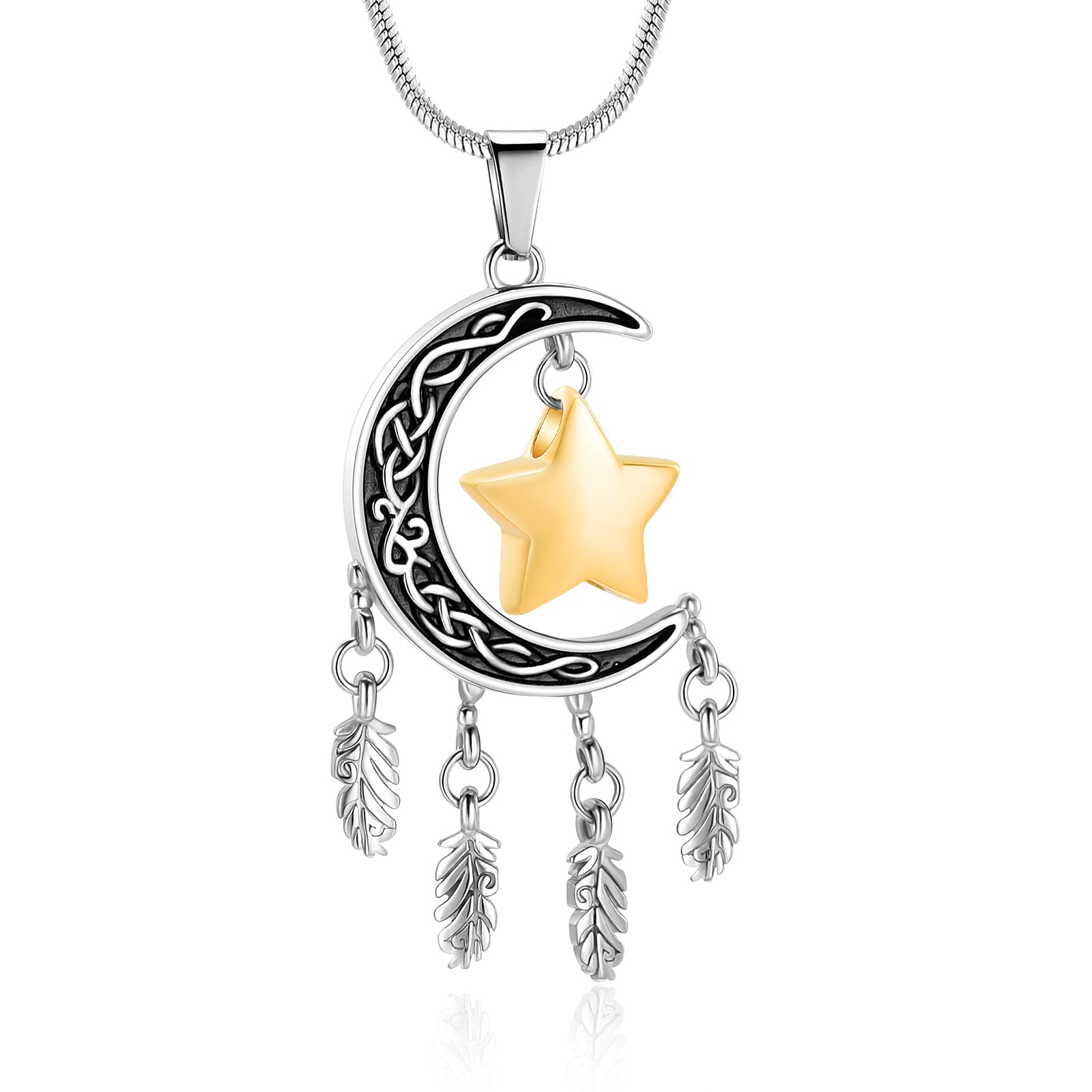 Minicremation Cremation Urn Necklace for Ashes Moon and Star Dream Catcher Cremation Jewelry Ashes Holder Keepsake Pendant for Human Pet, Metal, not, — image 1