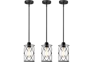 Osimir Glass Pendant Lights Kitchen Island 3 Pack, Black Kitchen Pendant Lighting Over Island with Rod, Modern Mini Hanging Light for Sink Dining Room, CH9176BK-3PK