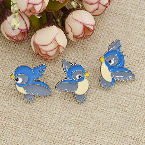 Cute Enamel Breastpin Blue Bird Collar Brooches Lapel Pins For Women Girls 1 Set