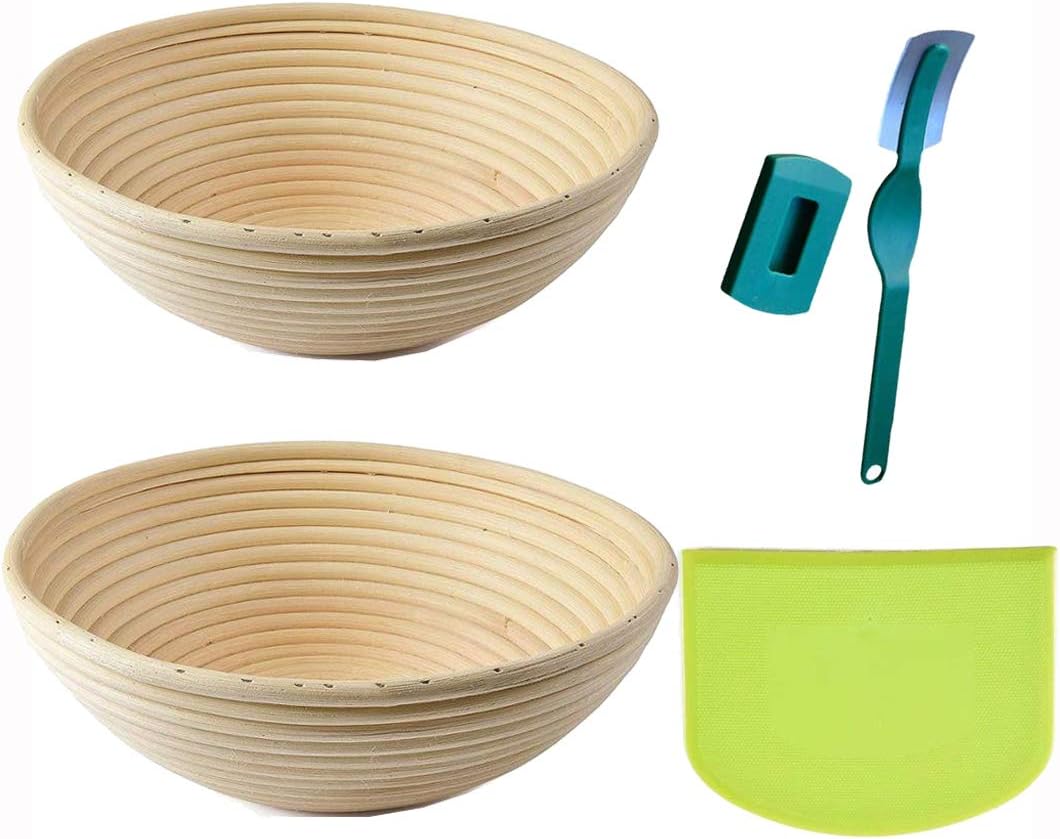 ABeauty Round Proofing Basket Banneton Proofing Basket Proofing Bowl Brotform for Bread Sourdough Dough with Liner + Dough Scraper + Lame (8.5”)