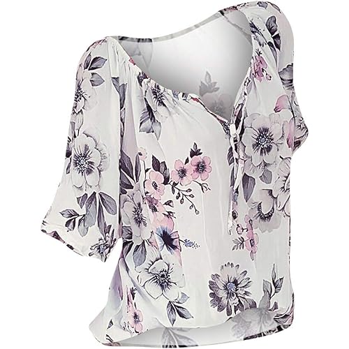 Tops for Women Summer,Blouse Shirts Floral Print V Neck Button Pocket Short Sleeve Summer Vintage Elegant Casual Tops