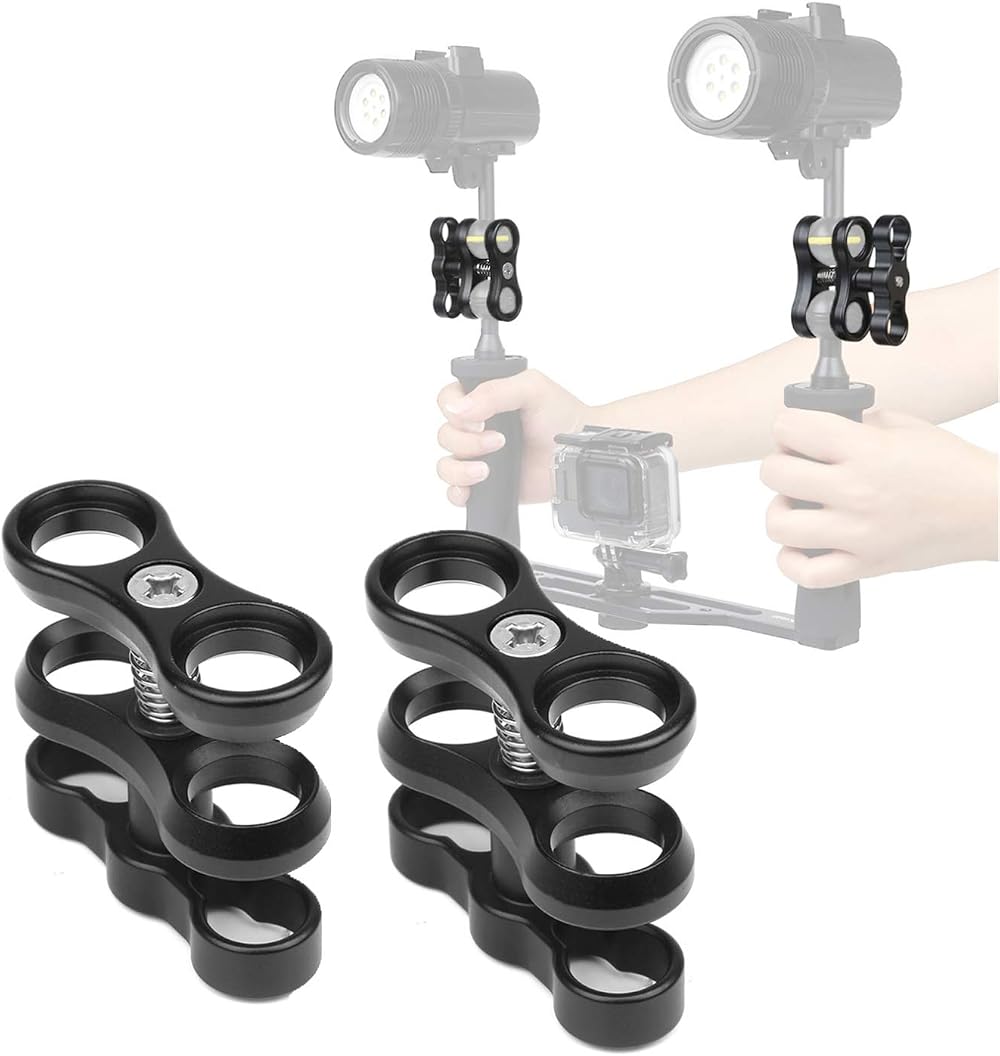 Peastrex 2x 1" Aluminum Ball Clamp Mount for Underwater Diving Camera Light