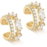 MYEARS Women Ear Cuff Earrings Gold Non Pierced Cartilage Clip on Open Wrap Split Double Hoop 14K Small Simple Hypoallergenic Everyday Jewelry