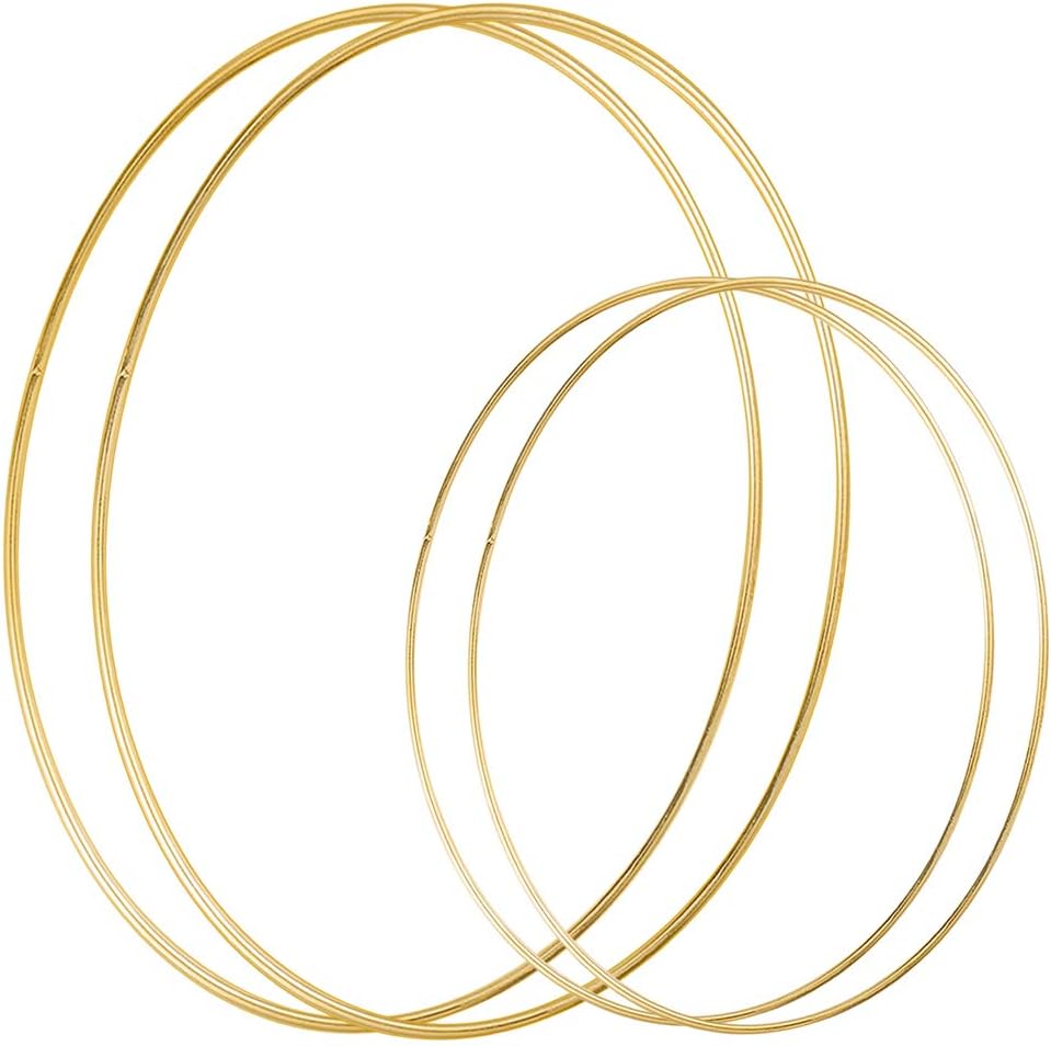 Sntieecr 4 Pack (12 & 18 Inch) Large Metal Floral Hoop Wreath Macrame Gold Hoop Rings for Making Christmas Wreath Decor, Dream Catcher and Macrame Wall Hanging Crafts