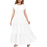 MITILLY Girls Summer Maxi Dress Cute Ruffle Short Sleeve A Line Flowy Casual Party Dresses with Pockets 6-13 Years