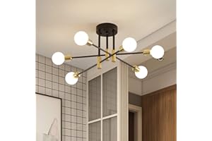 DEYIDN Sputnik Chandelier Modern Ceiling Light Fixture Mid Century Black and Gold Industrial Pendant Light Semi Flush Mount Lighting for Living Room Dining Room Bedroom Kitchen Bar Cafe