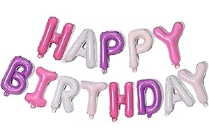 KALOR Purple Pink Happy Birthday Balloons Banner,16 Inch Mylar Foil Letters Sign,Reusable Balloons for Women, Men, Boys & Girls Birthday Decorations Party Supplies