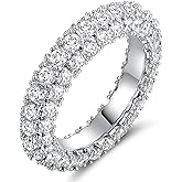 ENDLESSNESS & ETERNITY 3 Row Eternity Band Ring 14K White Gold Plated CZ Cubic Zirconia Hiphop Style