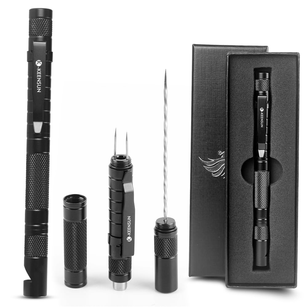 KEENSUN 6-in-1 Cigar Punch Pen Shape Tool Set Multitool with Cigar Punch(7mm),Cigar Draw Enhancer Cutter,Twin Nubber,Whistle and Clip(Black)