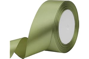 RIUNBB Olive Green Solid Satin Ribbon 1-1/2 Inch 25 Yards Solid Polyester Fabric Ribbon for Gift Wrapping Wedding Christmas Baby Shower Birthday Party Decoration Handmade Immortal Flower Craft