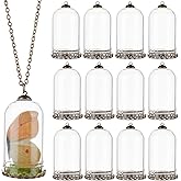 BENECREAT 12 Sets Clear Tube Glass Pendant with Findings, 1.8x1 Inch Hollow Glass Dome Vial Charms with Brass Base for Necklaces DIY Jewelry Making