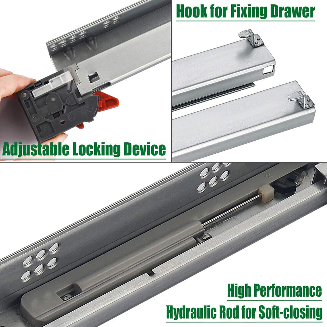 OCG Undermount Drawer Slides 18 Inch (6 Pairs), Full Extension Soft Close Concealed Drawer