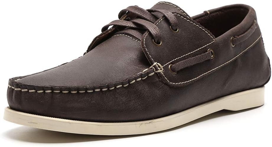 Mens Shoes Business Classic Boat Shoes for Men Handmade Leather Lace-up 2 Eye Dress Deck Shoe