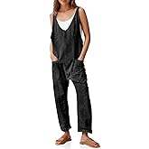 PLNOTME Women's Denim Overall Jumpsuits Sleeveless V Neck Adjustable Straps Jeans Long Pants Rompers