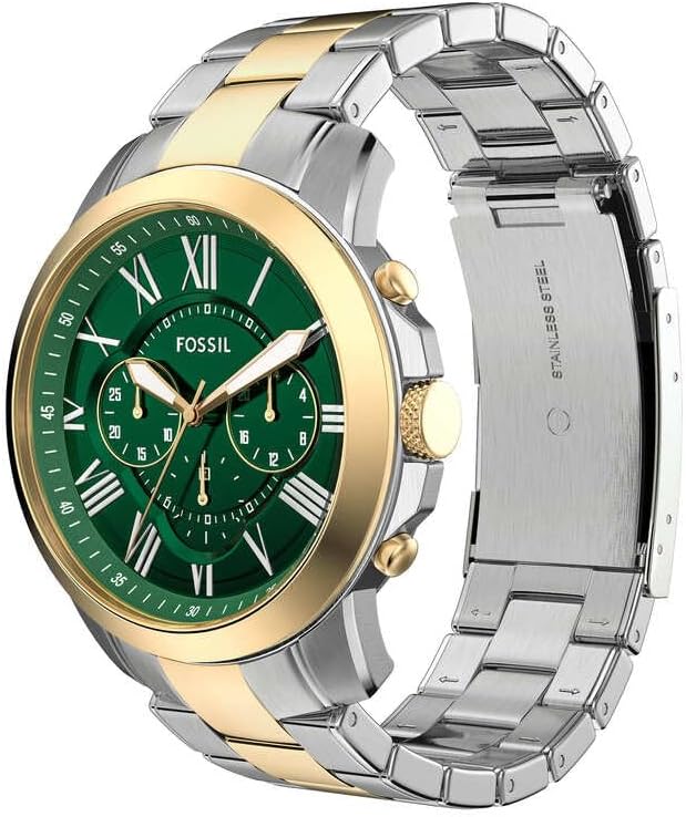 Montre Grant pour Homme, mouvement chronographe à quartz avec bracelet en acier inoxydable, Ton argenté et ton or, 44 mm