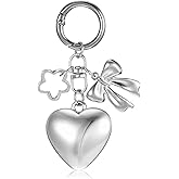 LIQWEI Heart Bow Flower Keychain Elegant Silver Purse Charm, Stylish Bag Charms Silver Decorative Keychain Charms for Women, Trendy Metal Purse keychains