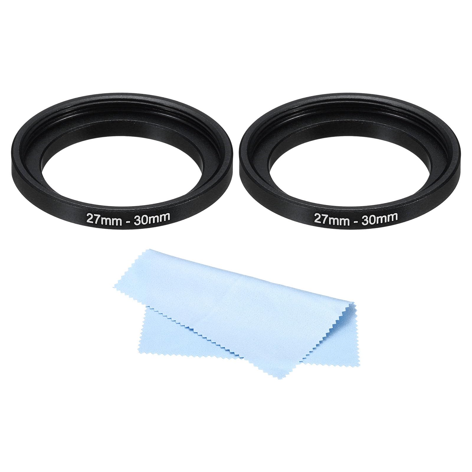 PATIKIL 27mm-30mm Metal Step Up Ring with Cleaning Cloth, 2 Pack Camera Lens Filter Adapter Ring Aluminum Filter Adapter Ring for Camera Lenses Hood, Black