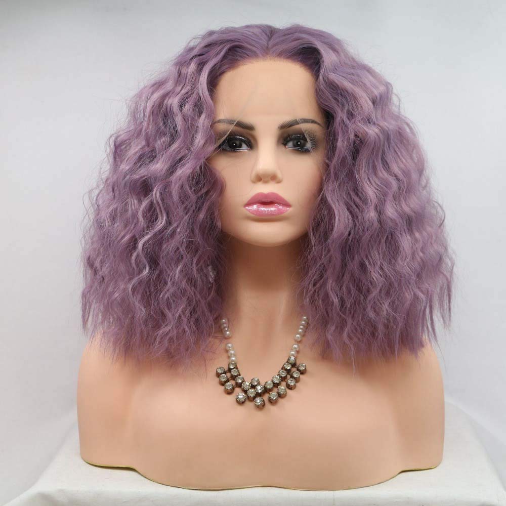 Xiweiya Wigs Mixed Purple Wigs Short Bob Wavy Wigs Synthetic Purple Lace Front Wigs Loose Wave Hair Heat Resistant Fiber Short Hair Cosplay/Part Wigs 14"