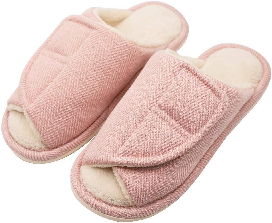 Orthoshoes Women's Slip On Slide Diabetic Slipper Memory Foam Wide Adjustable Open Toe Plush Terry Shoes for Swollen Flat Feet Edema