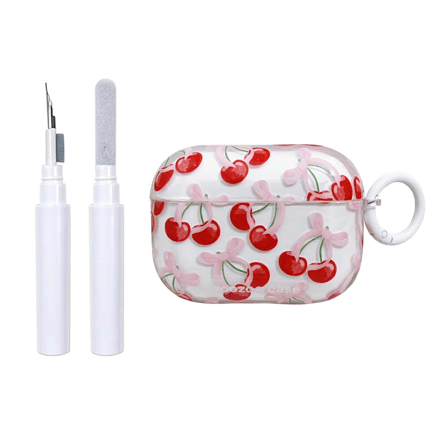 Photo 1 of Faneiy for AirPods 4 Case (with Cleaner Kit) Clear Cute Bow Pattern Fashion Design Bowknot Aesthetic Shockproof Headphone Cover Cases for Airpods 4-Red Cherry