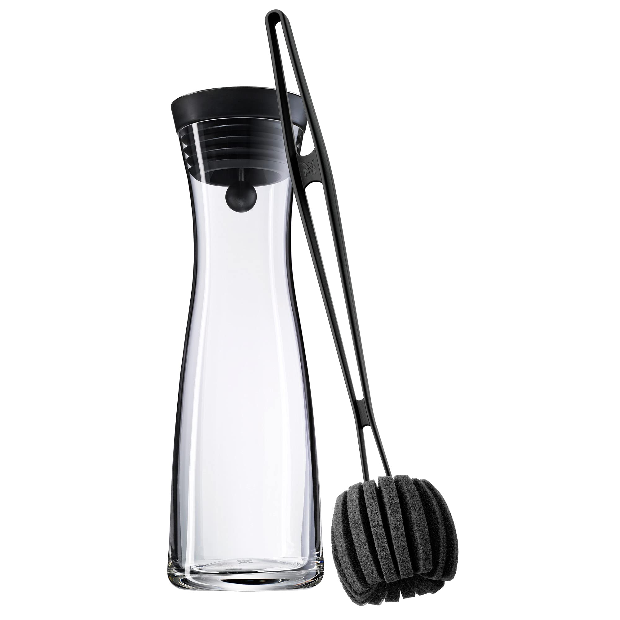 WMF Basic Water Carafe 1 Litre with Cleaning Brush Glass Carafe with Lid Silicone Lid CloseUp Closure
