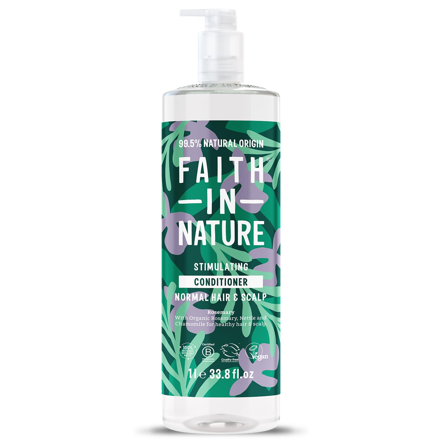 Faith In Nature 1L Natural Rosemary Conditioner, Stimulating for Normal Hair & Scalp, Vegan & Cruelty Free, No SLS, Silicones or Parabens, Family Size