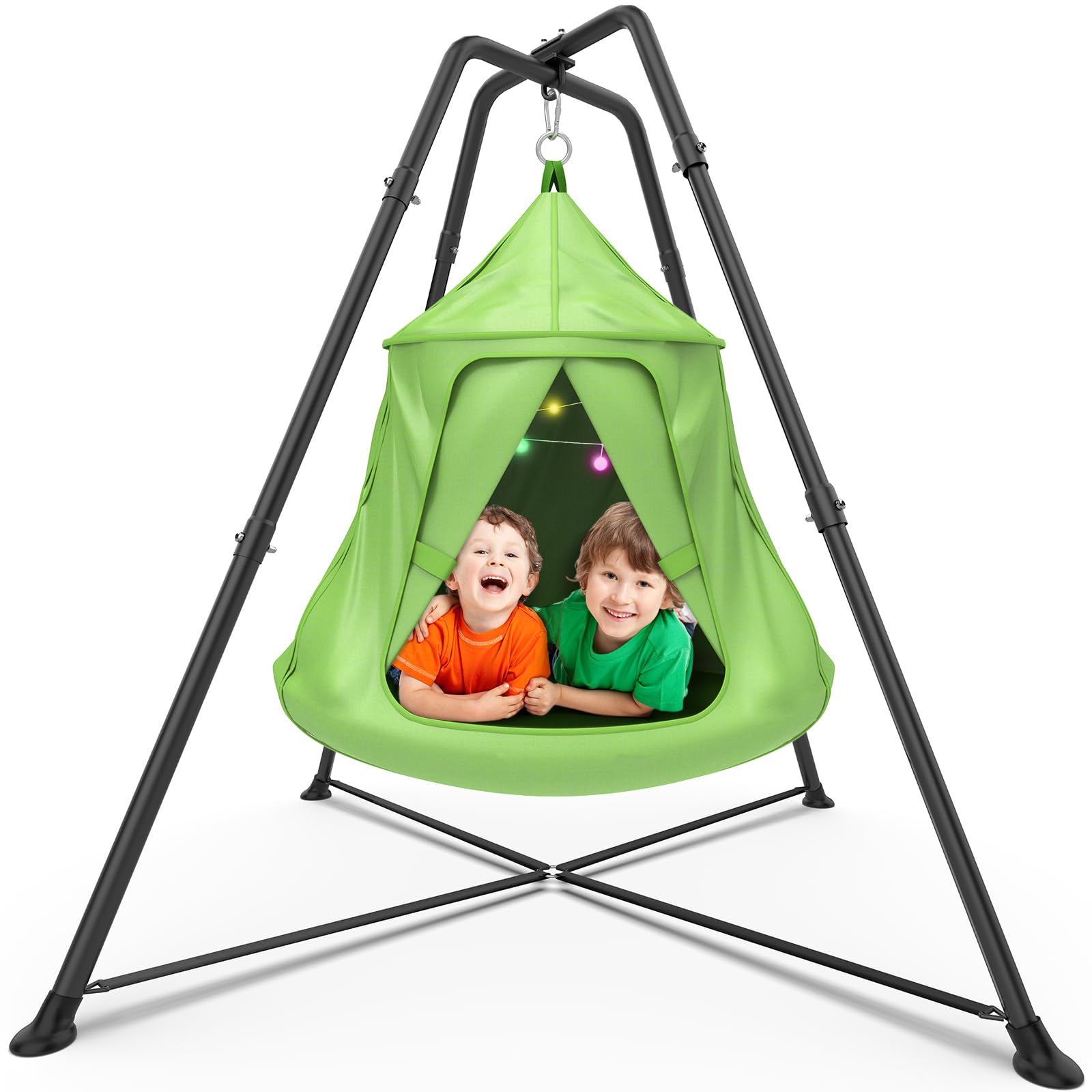 Photo 1 of **PARTS ONLY/RIPPED ON TOP****Swing Set with Tent Swing, X-Shaped Swing Frame with Sensory Swing, Tent Swing with Swing Stand, Hammock Chair with Stand, 330 lbs Capacity, w/Rainbow Lights String, Indoor/Outdoor Use (Light Green)