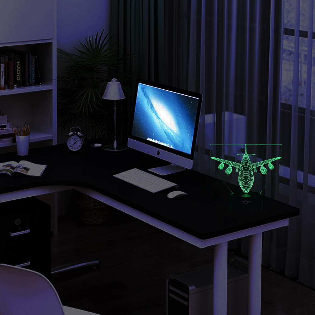 LED Visual 3D Lamp, Aircraft Illusion Night Light for Nursery Bedroom Desk Table Decoration, Creative Festival Birthday Day Children Gift (Aircraft 1)
