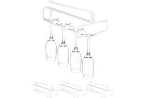 QWORK Wine Glass Rack, Wine Glass Holder, 4 Pack No Drilling Metal Wine Glass Storage Organizer, White