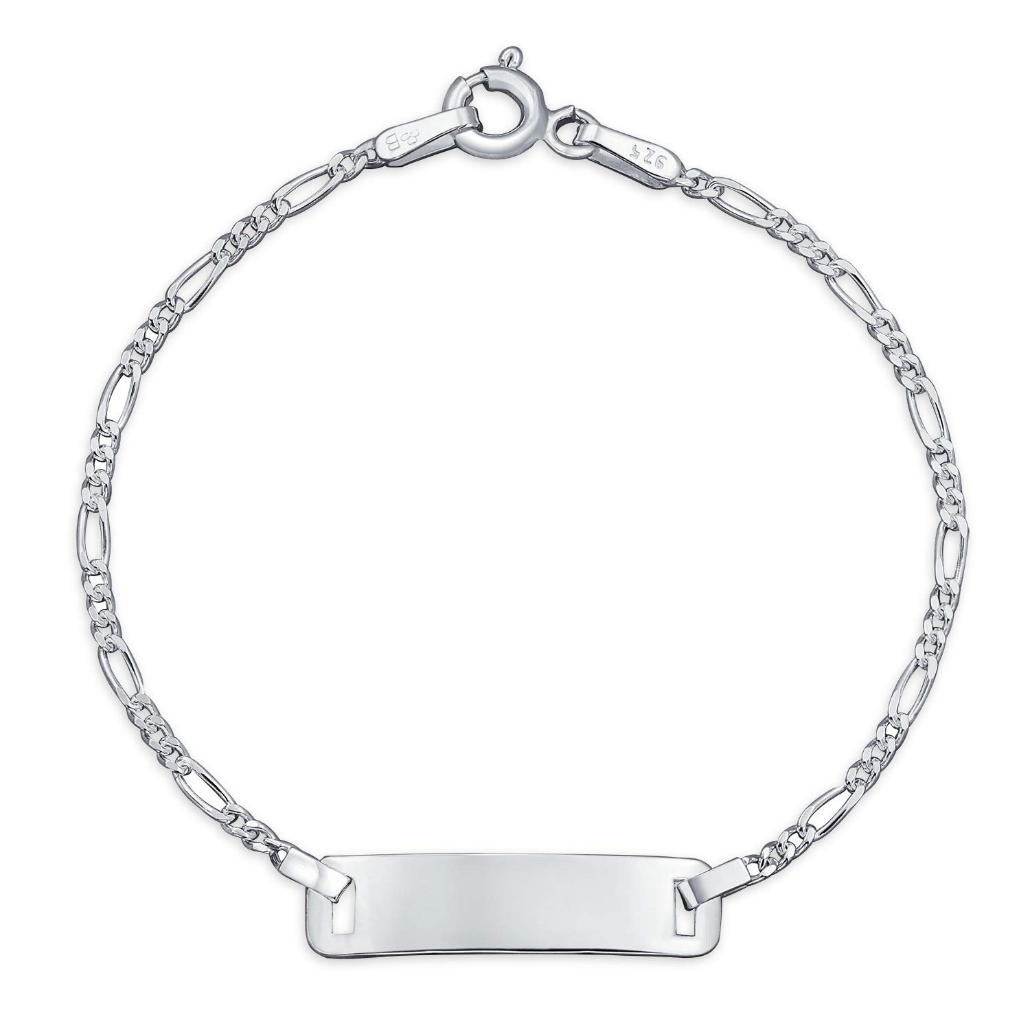 Bling Jewelry Customized Thin Danity Identification ID Bracelet Figaro Personalized Name Plated Small Wrist 6 Inch For Women Teens .925 Sterling Silver