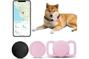 VEEIND Smart Dog Tracker, Waterproof Pet Location Tracker, MFi Certificated Tracking Device with Collar Holder, No Monthly Fee, Works with Find My,Not GPS Tracker (iOS Only) (Pink)