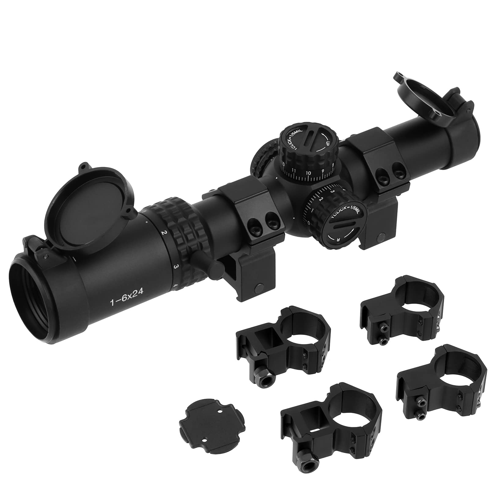 FOCUHUNTER Rifle Scope 1-6X24 Tactical Scopes Second Focal Plane SFP Fully Multi-Coated Aluminum Shockproof with Free 20mm Picatinny &11mm Dovetail Rings for Hunting