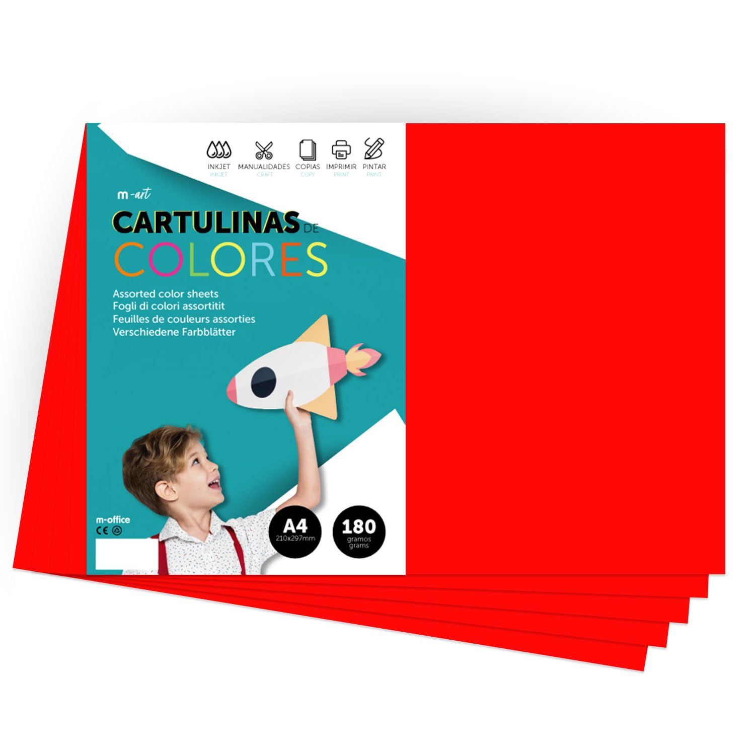 A4 Colour Card - Intense Colours 180g for Crafts, Print Your Documents and Creative Designs, Colour Foils A4 · m-office (25 Sheets, Red)