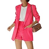Women's 2 Piece Open Front Long Sleeve Blazer and Solid Short Pants Suit Sets