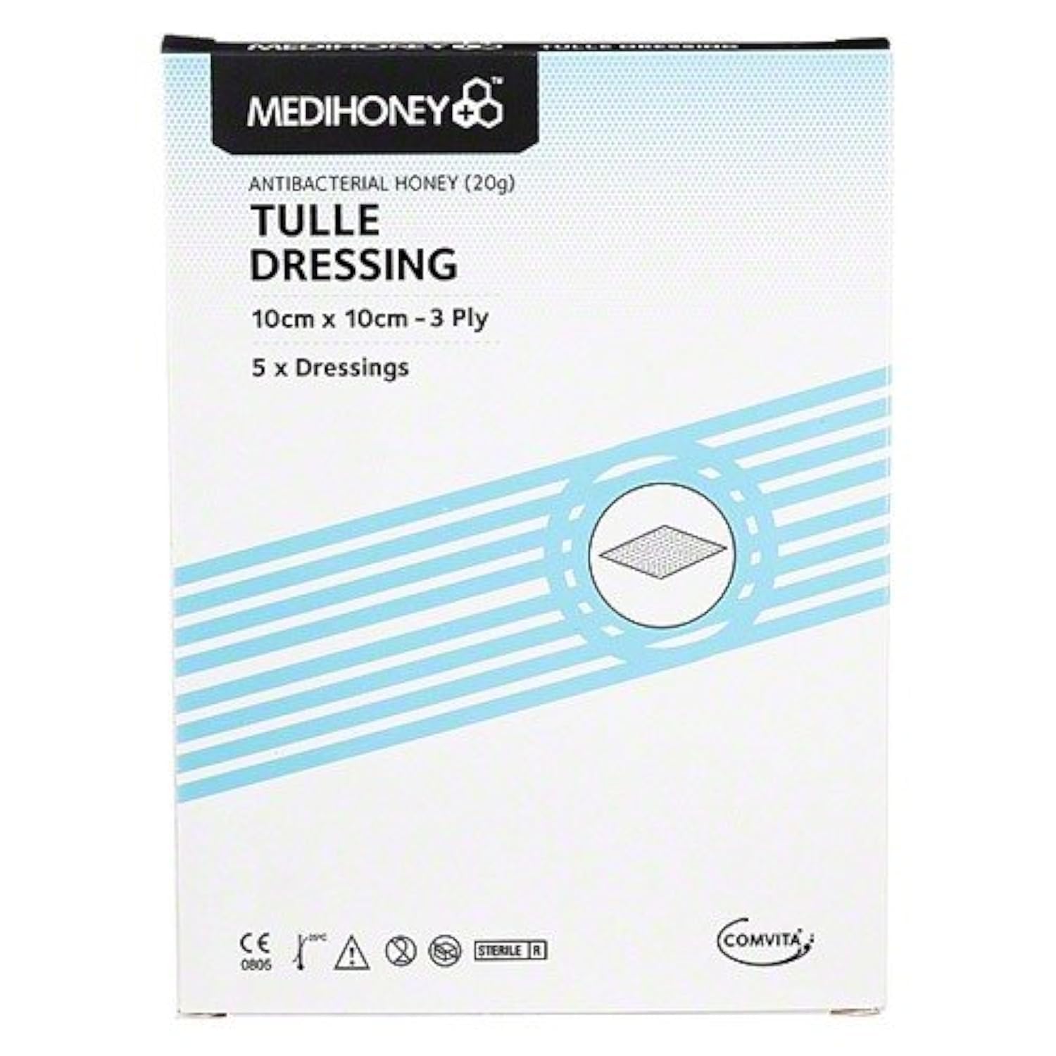 Medihoney Antibacterial Tulle Square Dressing, 10 x 10 cm