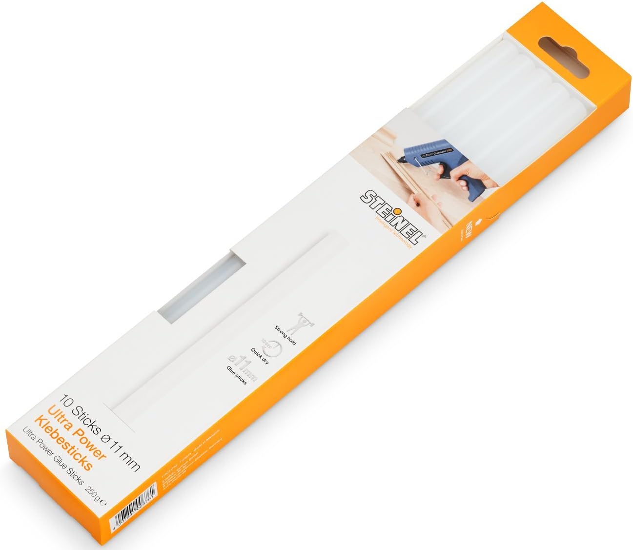 Steinel Ultra Power glue sticks 11 mm, 10 sticks, 250 g, hot-melt adhesive for strong glue joints, Transparent, 250 g, 10 pieces