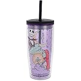 Silver Buffalo Disney Nightmare Before Christmas “Forever and Always” Spill Resistant Plastic Tumbler Featuring Jack Skellington and Sally, 20 Ounces