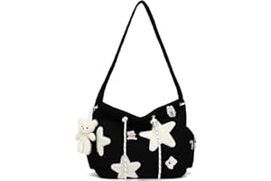 HuiLeo Cute Tote Bag for Women Teens, Kawaii Corduroy Star Crossbody Shoulder Purse