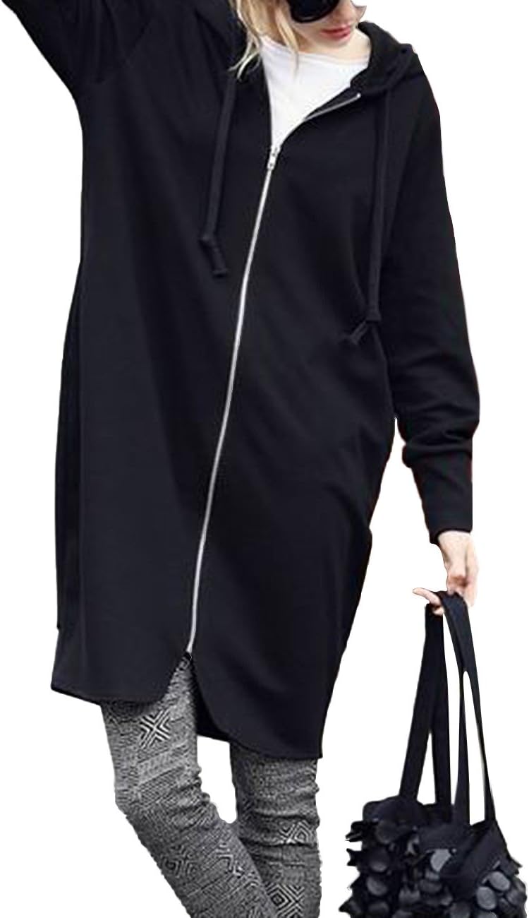Leadingstar Women's Zip-Front Long Hoodie Jacket with Pockets Zipper