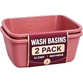 Plastic Wash Basin 2 Pack - 5 Liter Rectangle Plastic Tub with Rolled Rim - Good for Washing Limbs and Carrying Liquid - Good for Hospitals, Nursing Homes, and Medical Facilities