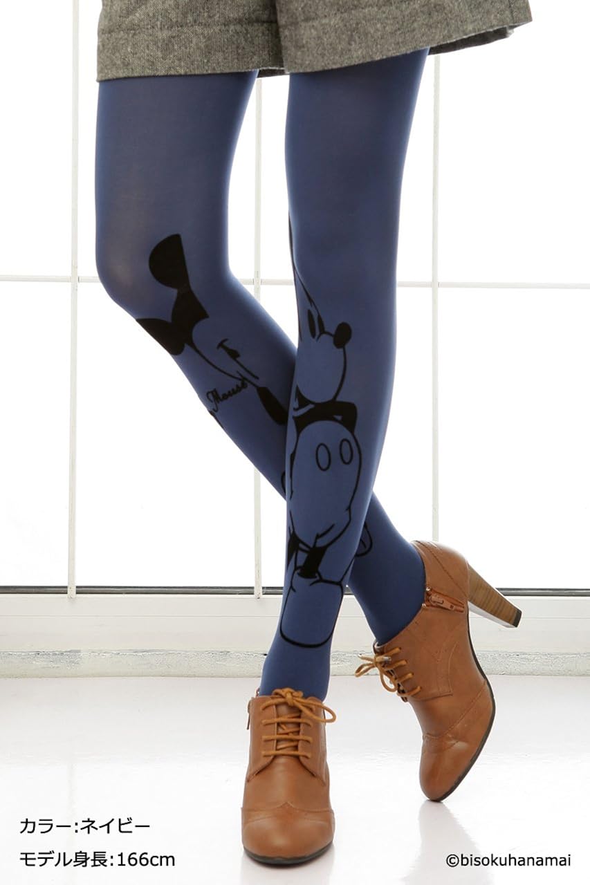 Amazon Disney正規品 ディズニーフロッキータイツ ミッキー大柄 80デニール ネイビー タイツ 通販