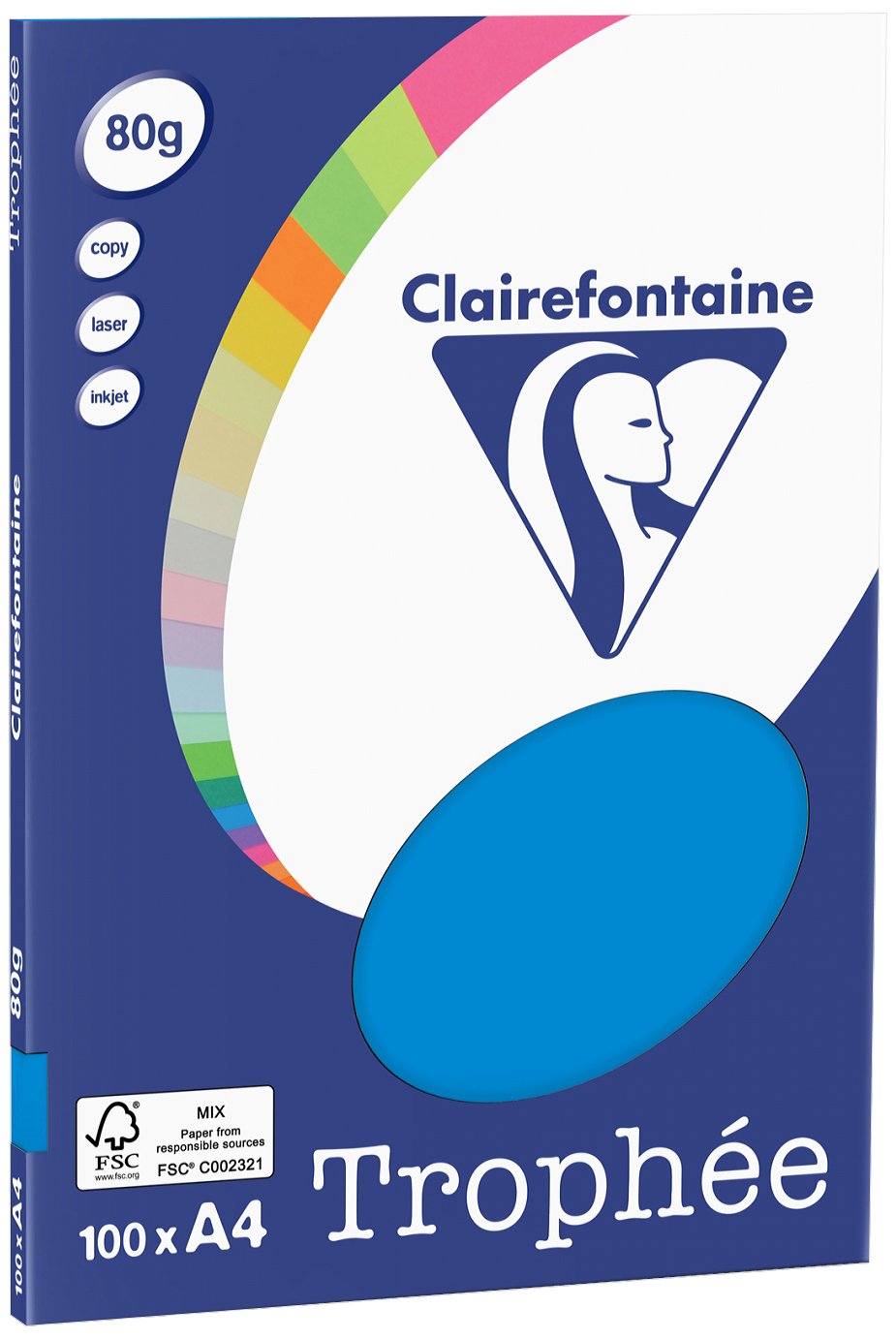Clairefontaine Trophee Copying Paper (A4, 80g/m², 100 Sheets) A4, 21 x 29.7 cm Caribe/Bleu
