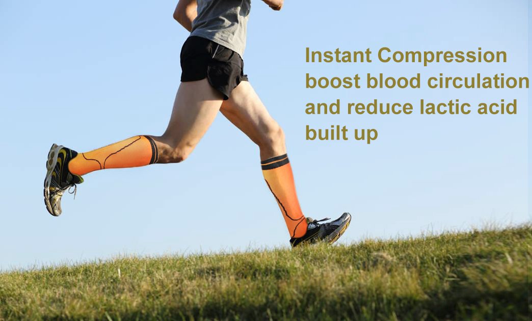 Compression Socks Men and Women, Qhui Graduated Athletic Sport Socks for Running, Medical, Nursing, Athletic, Crossfit, Flight Travel (Orange-L)