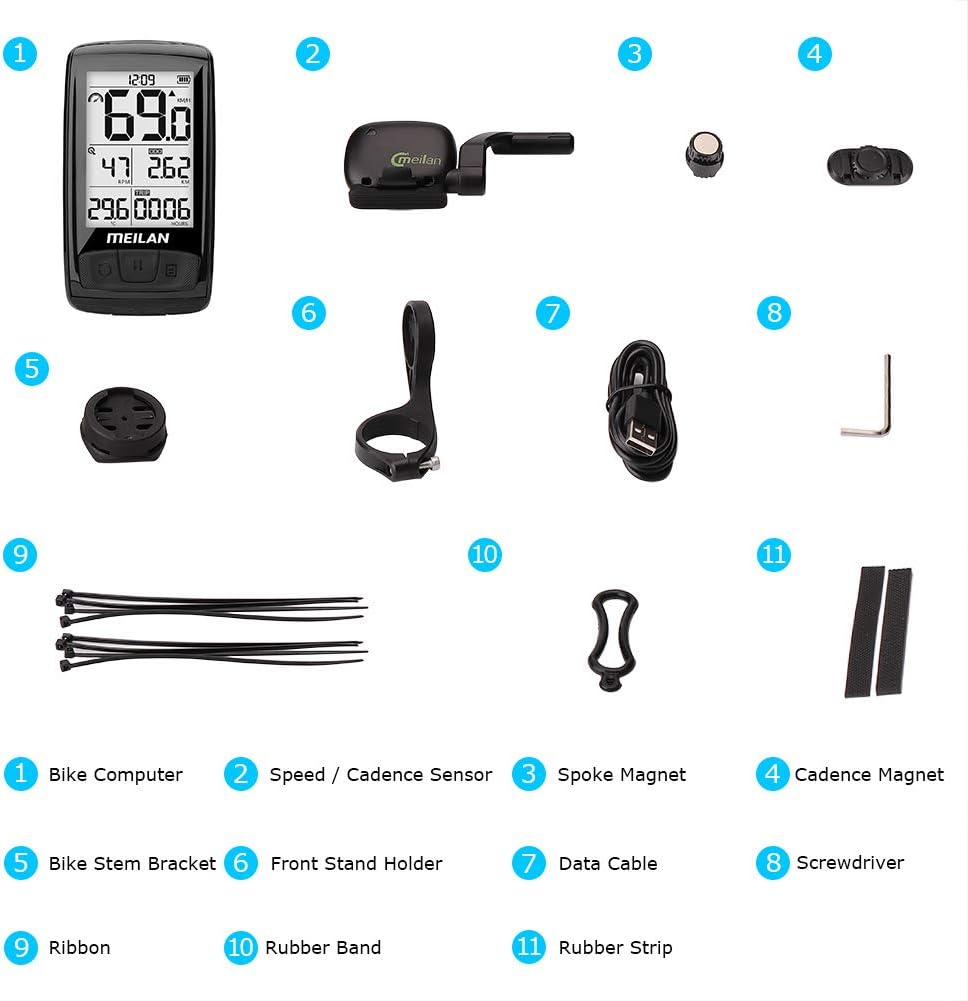 MEILAN M4 Wireless Bike Computer, IPX5 Waterproof Cycling Computer with 2.5 Inch Backlight LCD, ANT+ BLE4.0 Bicycle Computer Bicycle Speedometer and Odometer with Cadence/Speed Sensor : Sports & Outdoors